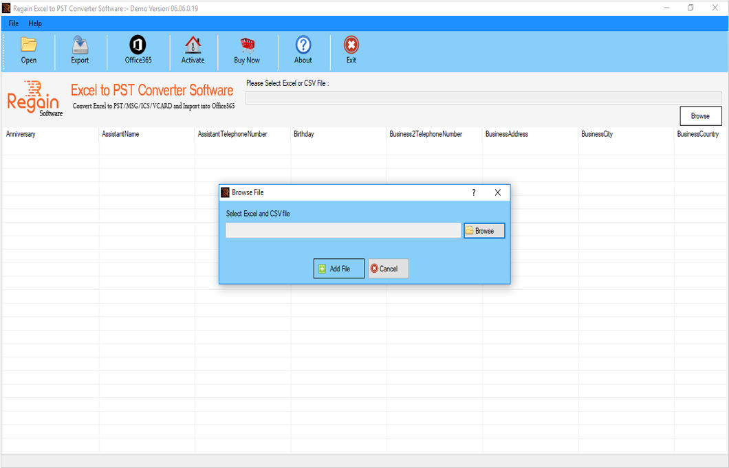 Welcome Screen- Excel to PST Converter