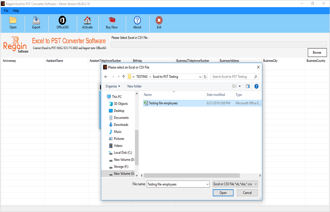 Select Excel file for scanning