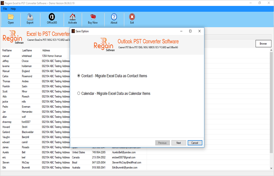 Choose option to convert Excel file data