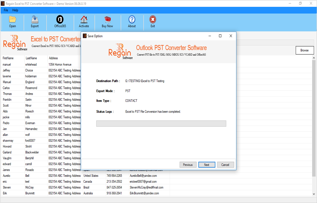 Sucessfully saved items in PST file
