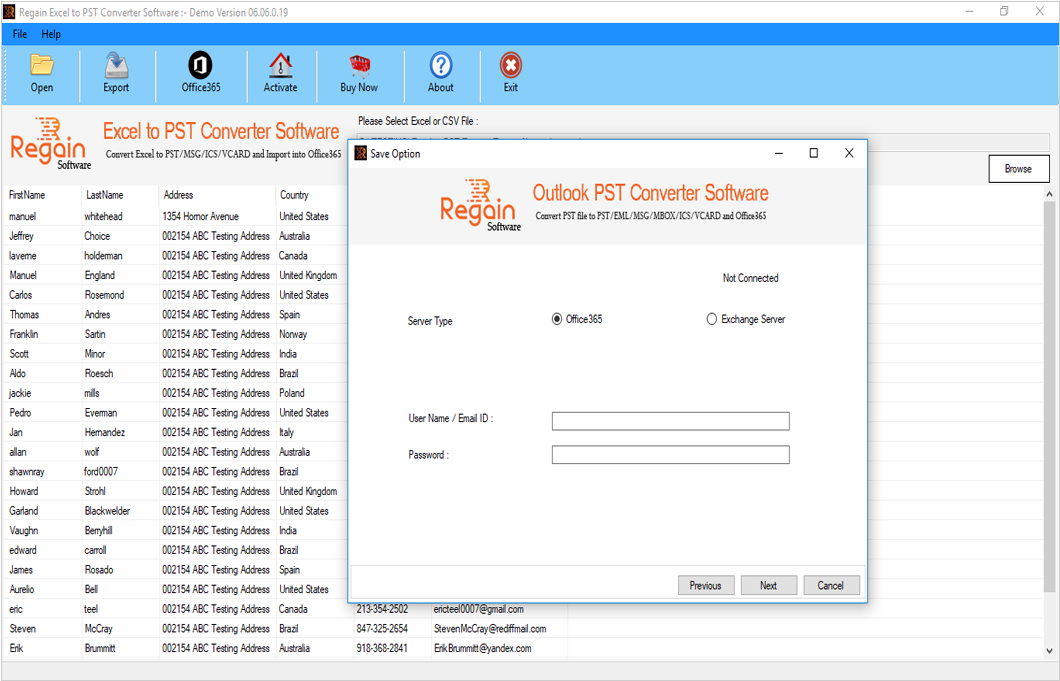 Transfer all Excel file data to Office 365 Account